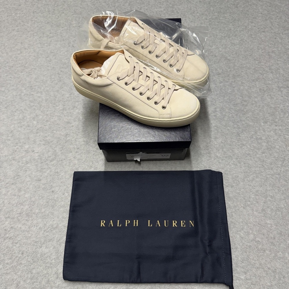 Ralph Lauren Purple Label Severn RL Shoes Mens 9.5 Beige Suede Low Top Sneaker